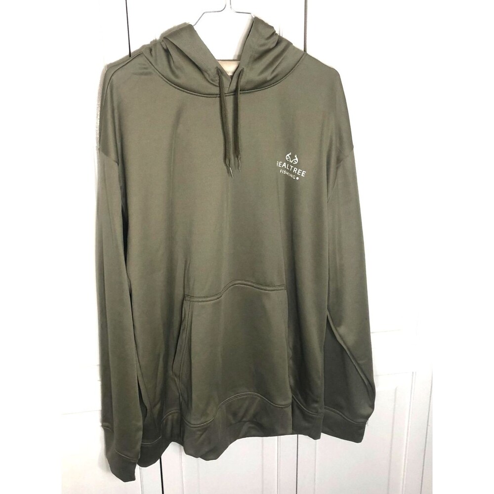 Real Tree Fishing Hoodie Sweatshirt Green Large Pullover Lined Hood NWOT